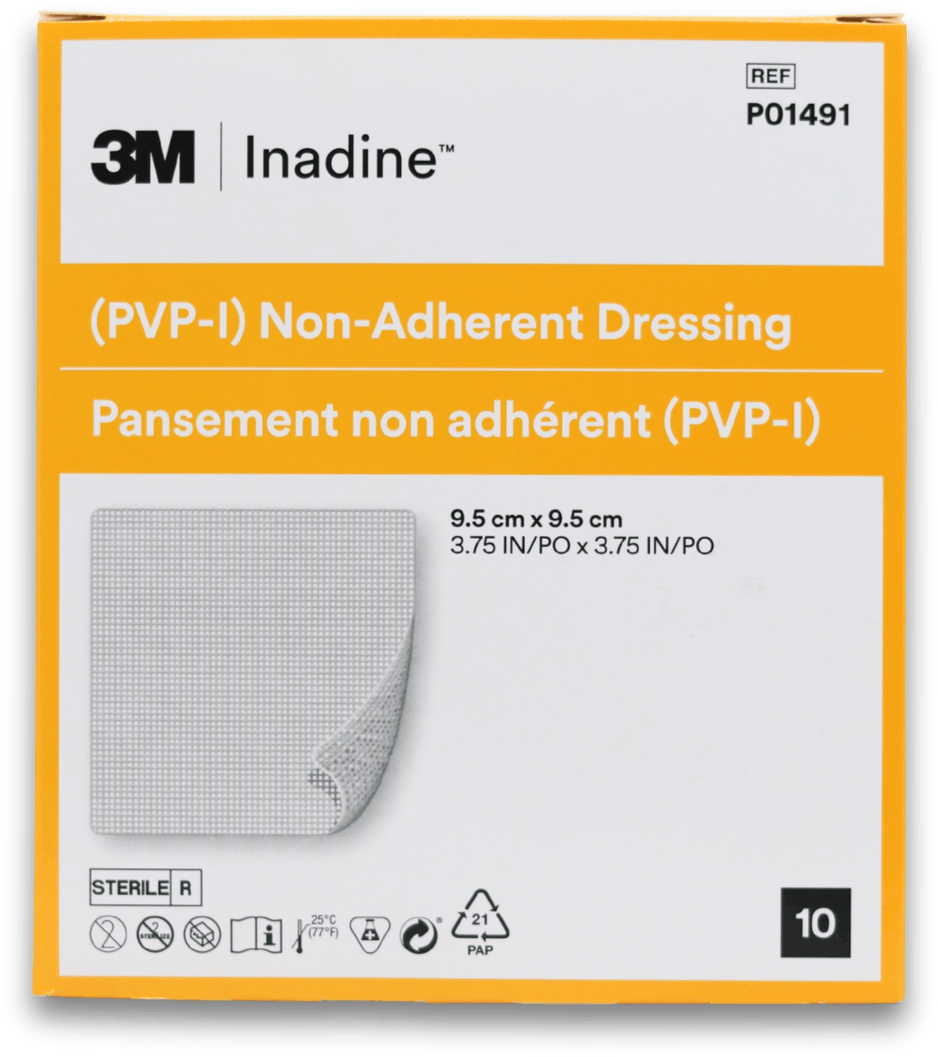 3M Inadine 9.5cm x 9.5cm 10 Non-Adherent Dressing
