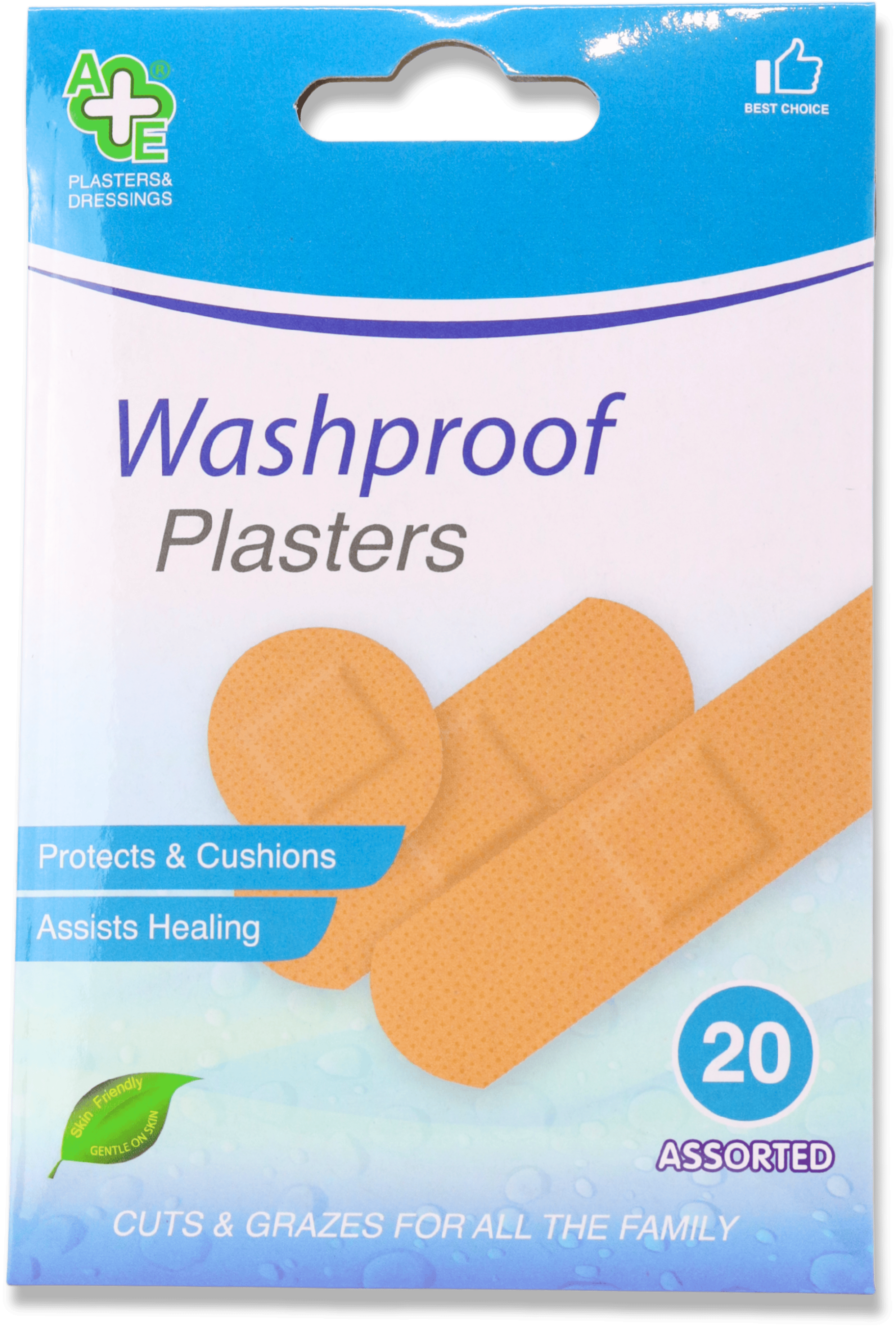 A & E Assorted Washproof Plasters 20 Pack