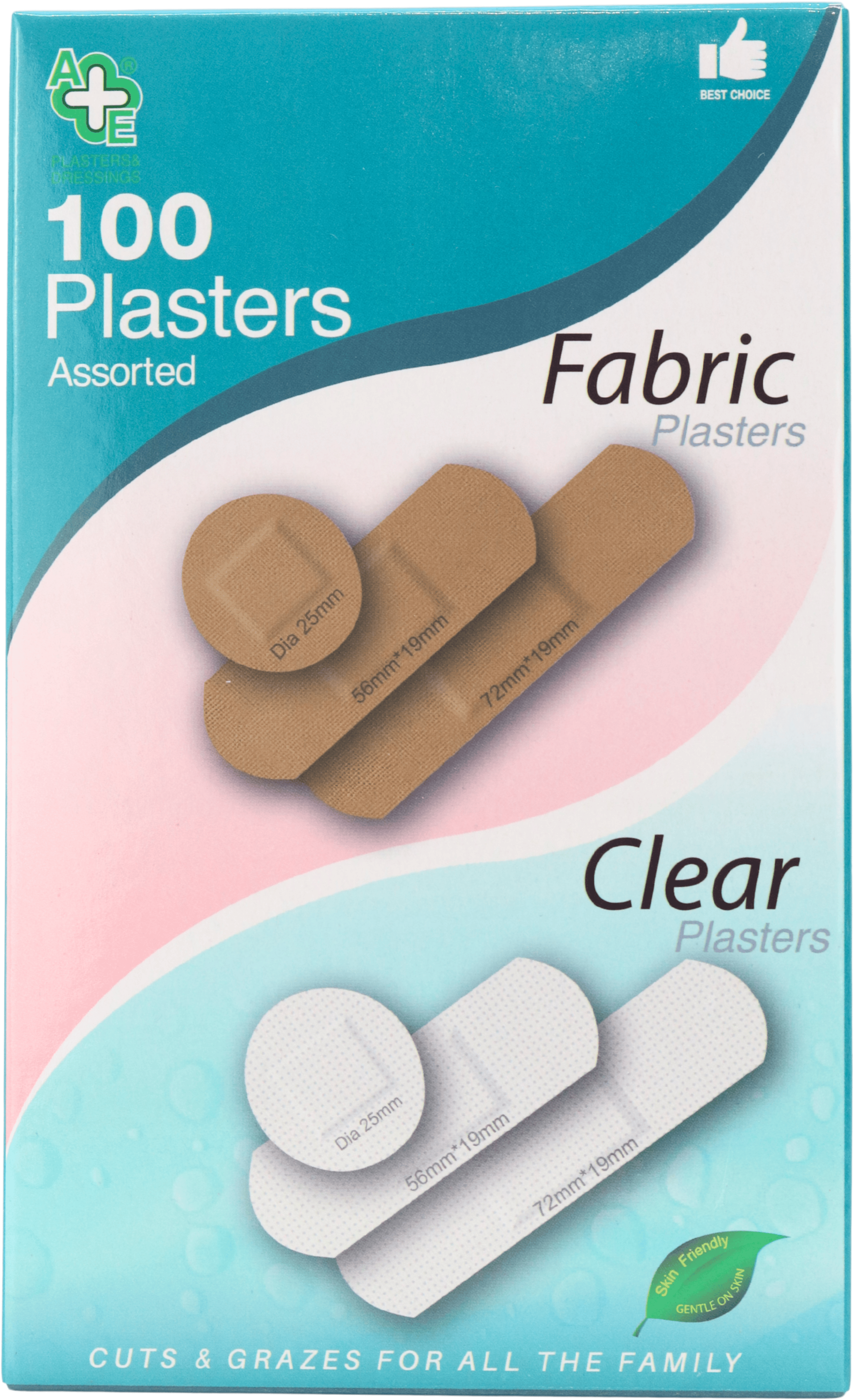 A & E Plasters Clear Wash Proof & Fabric Assorted 100's