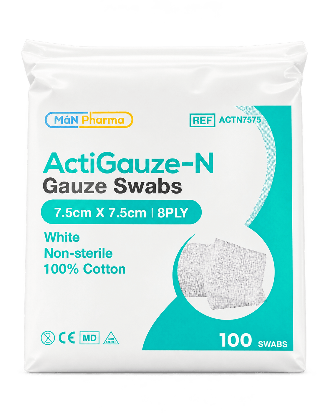 ActiGauze-N Non-sterile Gauze Swabs 8Ply 100 Pack