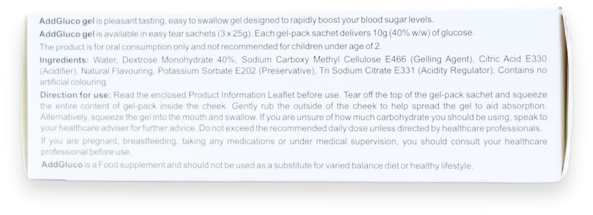 AddGluco Glucose Gel 40% 3 x 25g Sachets - 2