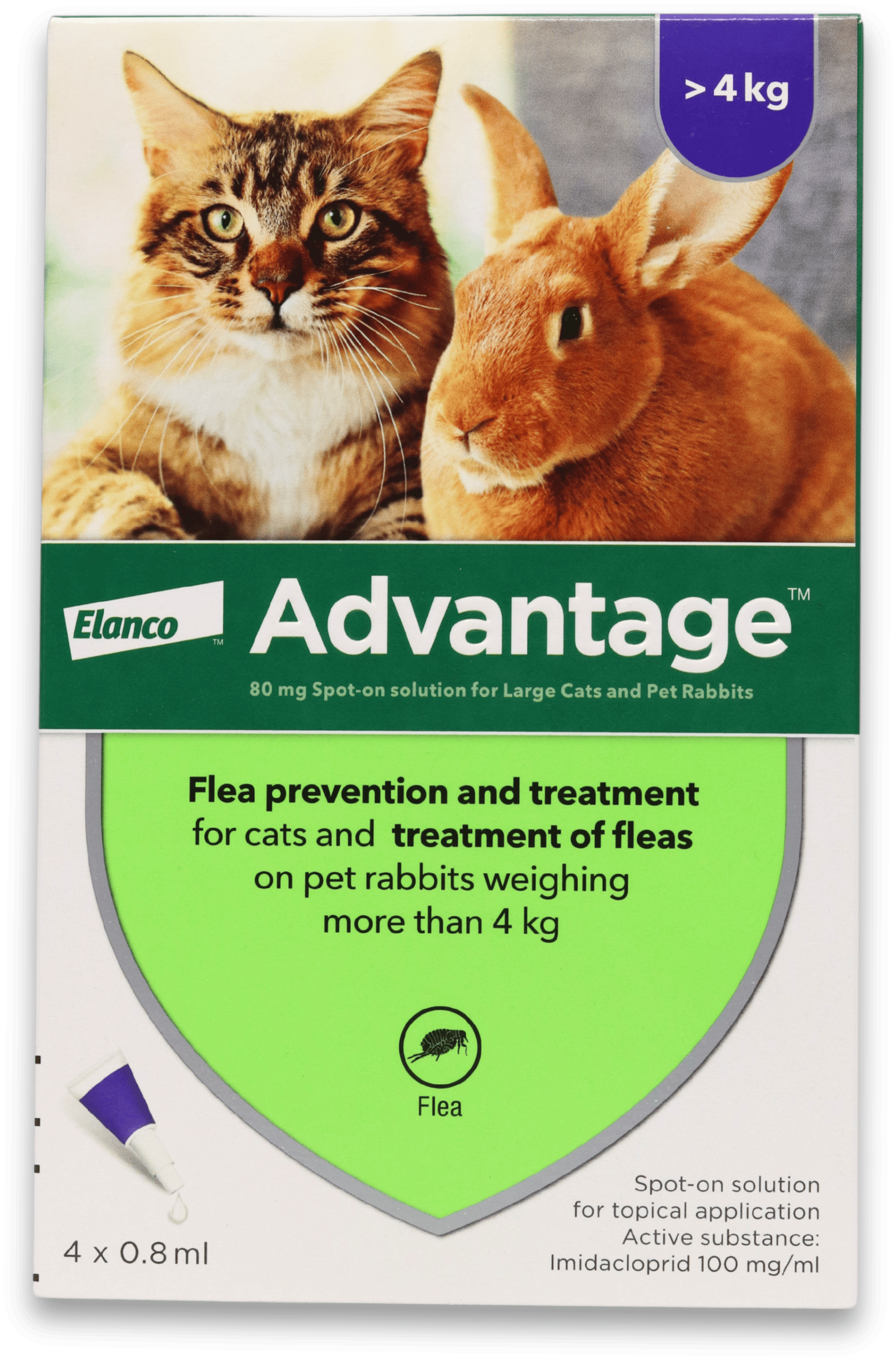 Advantage Flea Treatment for Cats and Pet Rabbits >4kg 4 Pack