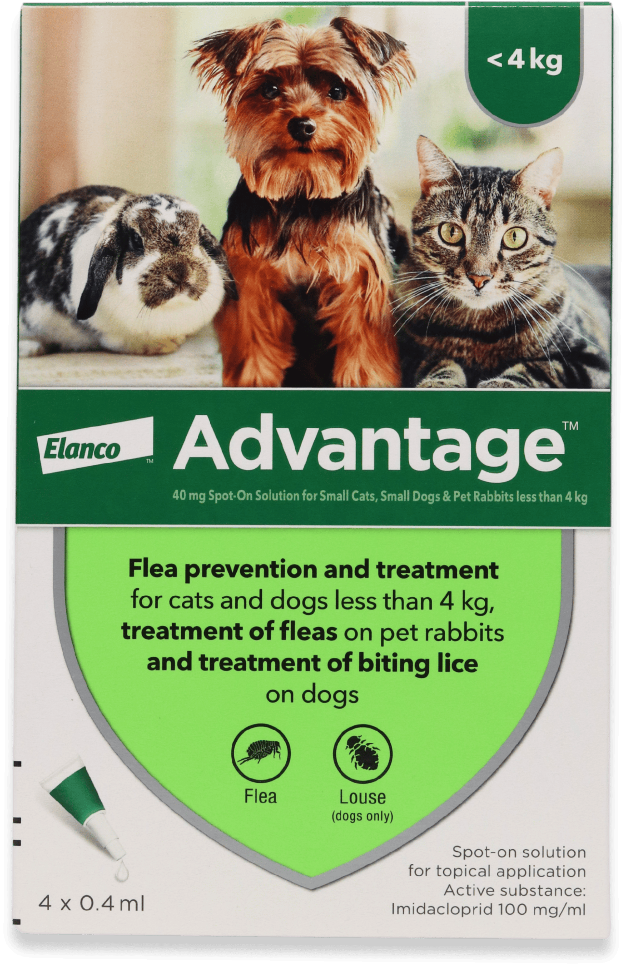 Advantage Flea Treatment for Cats, Dogs and Rabbits <4kg 4 Pack