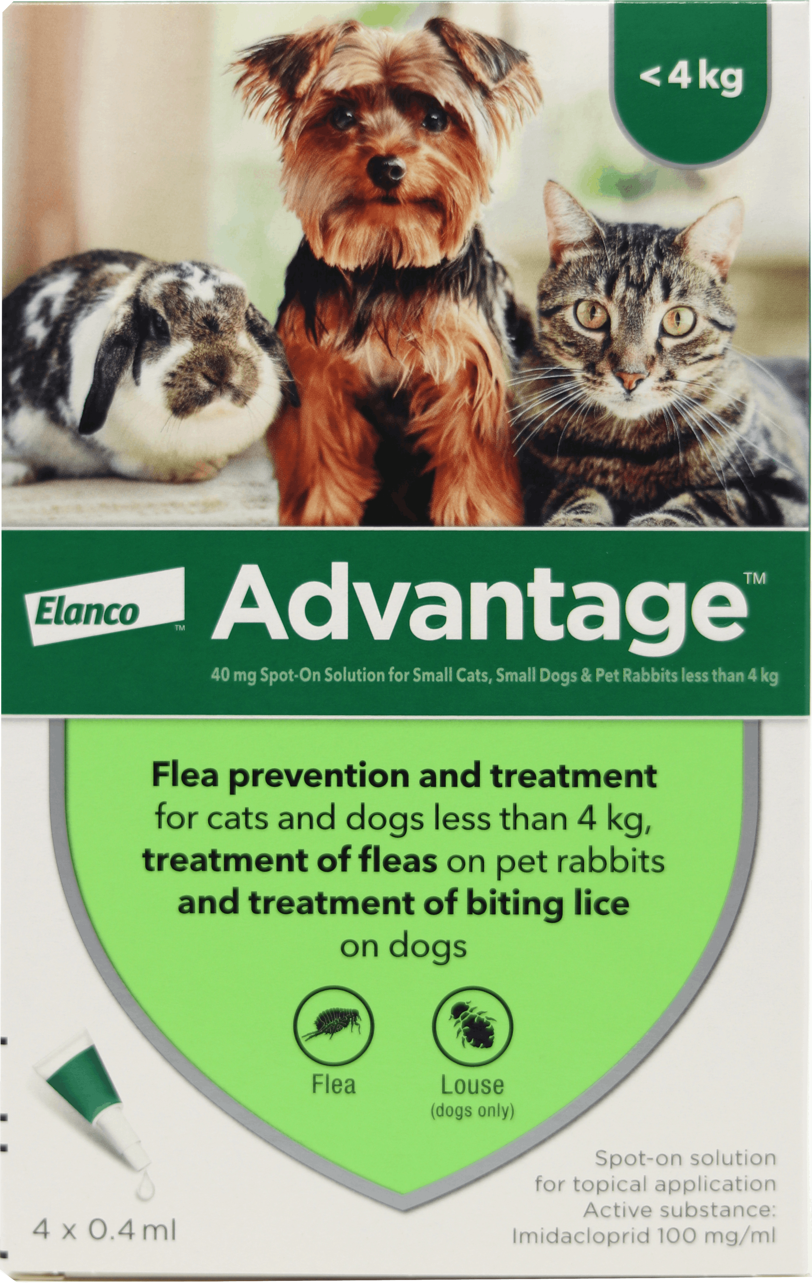Advantage Spoton Solution for Cats, Dogs and pet Rabbits 4 x 0.4ml
