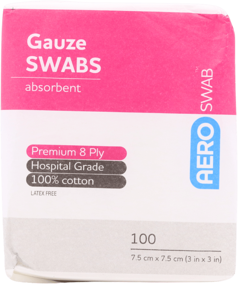Aero 8 Ply Gauze Swabs 7.5cm x 7.5cm 100 Swabs