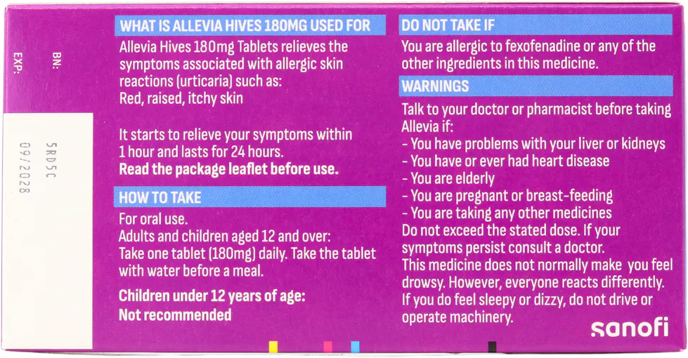 Allevia Hives 180mg Fexofenadine 15 Tablets - 2