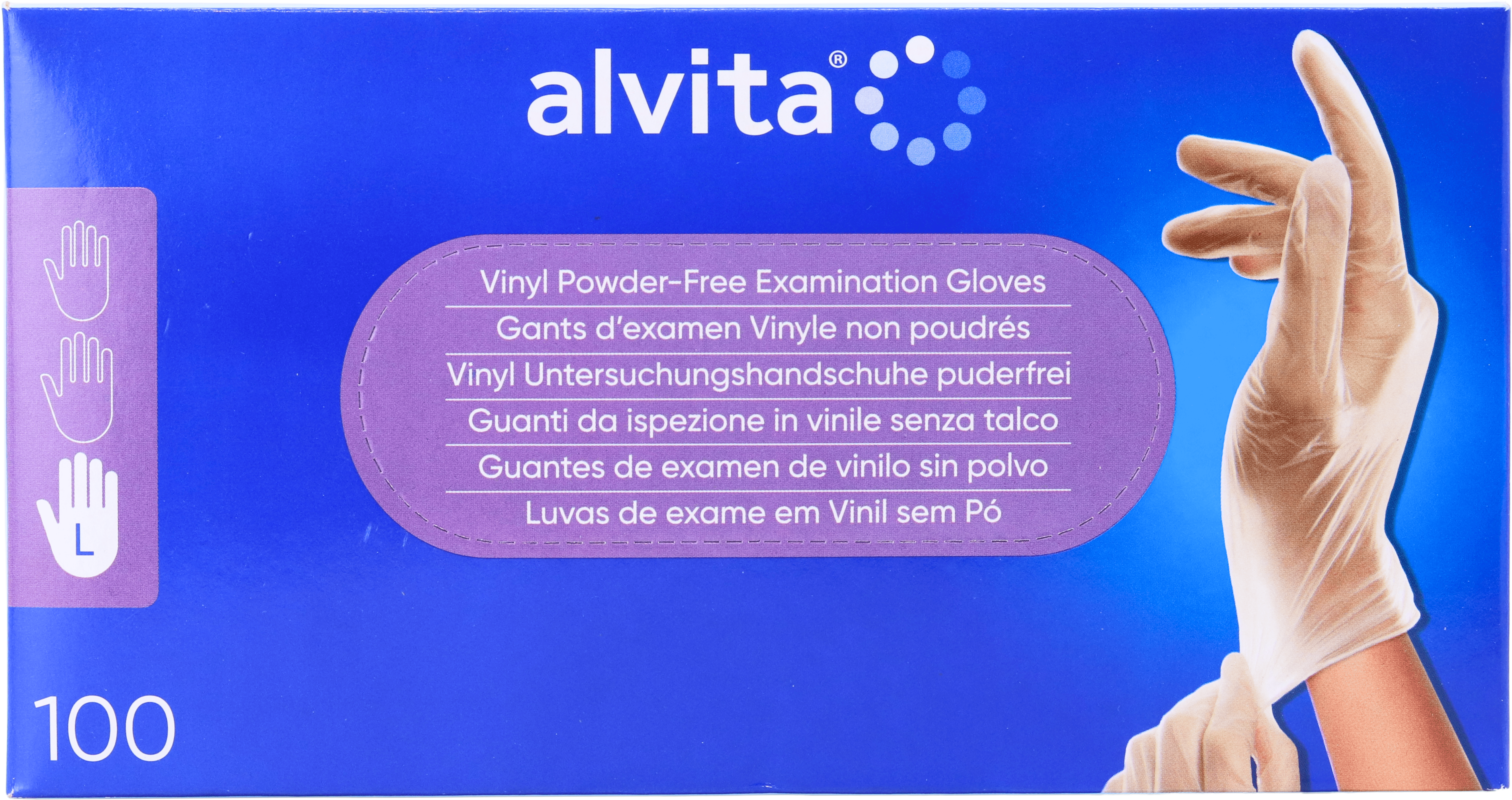 Alvita Vinyl Powder Free Examination Gloves Large 100 Pack