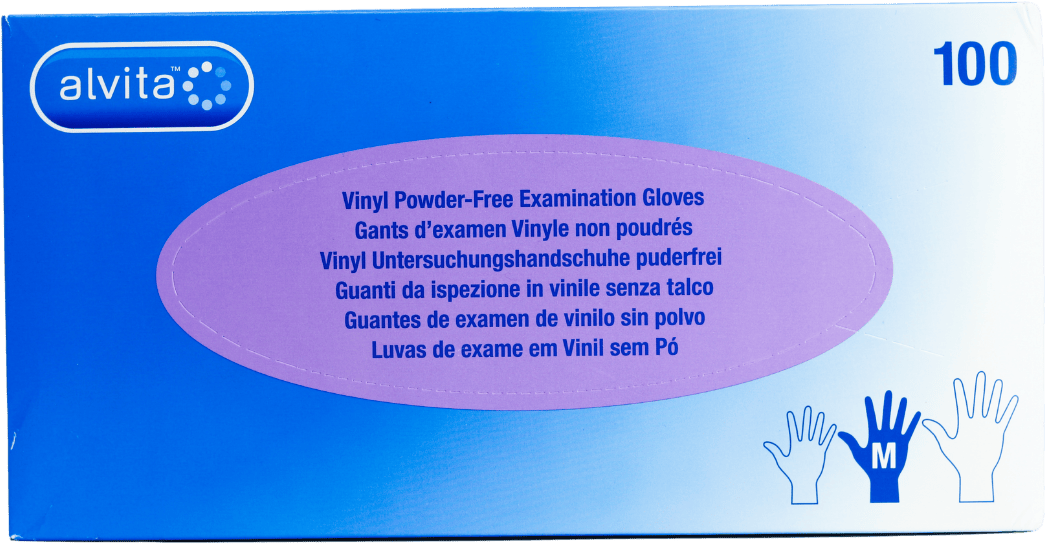 Alvita Vinyl Powder Free Examination Gloves medium 100 Pack