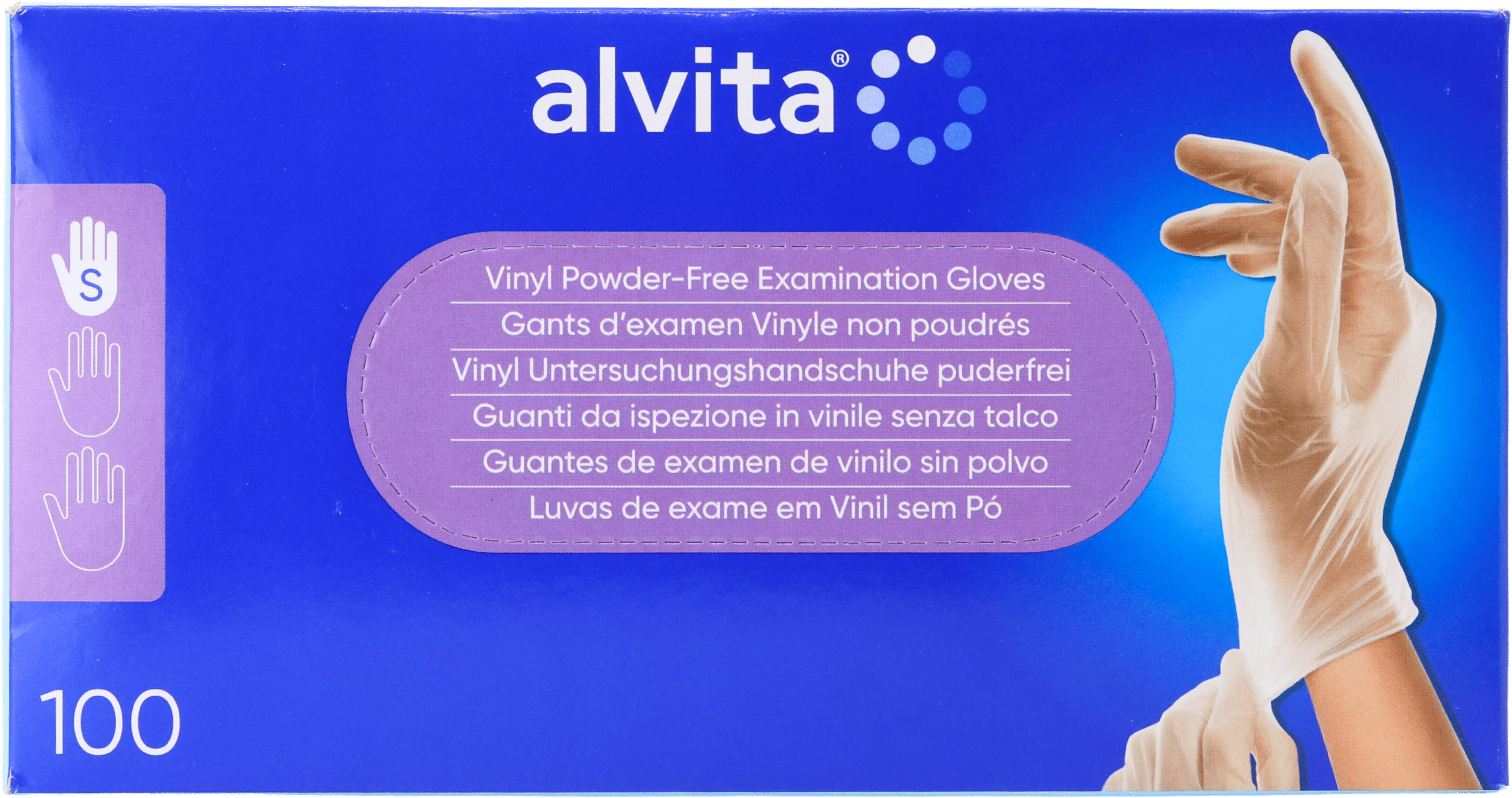 Alvita Vinyl Powder Free Examination Gloves Small 100 Pack