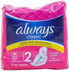 Always Classic Size 2 Sanitary towels 9 Pack
