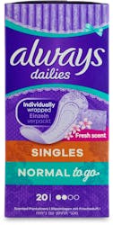 Always Dailies Singles Panty Liners Fresh Scent 20 Liners
