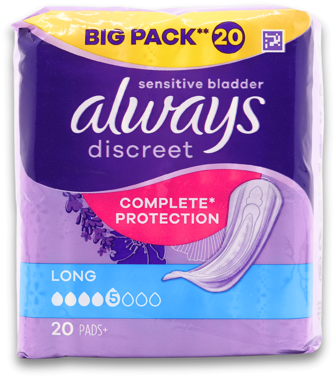 Always Discreet Complete Protection Long Pads 20 Pack