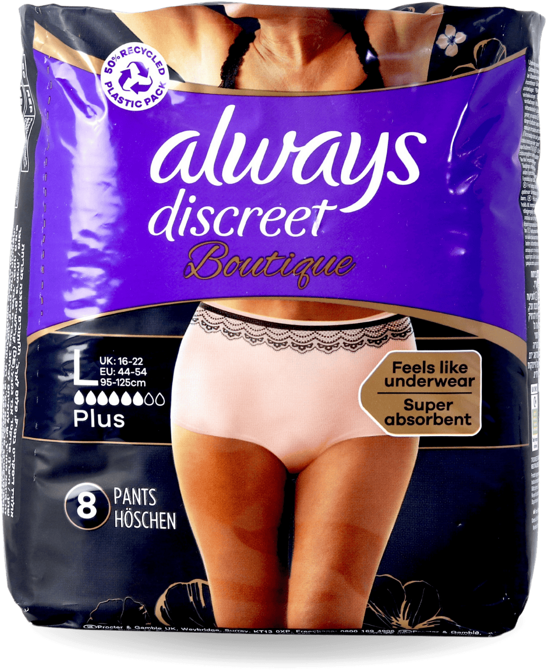 Always Dailies Discreet Boutique Plus Pants Large 8 Pack