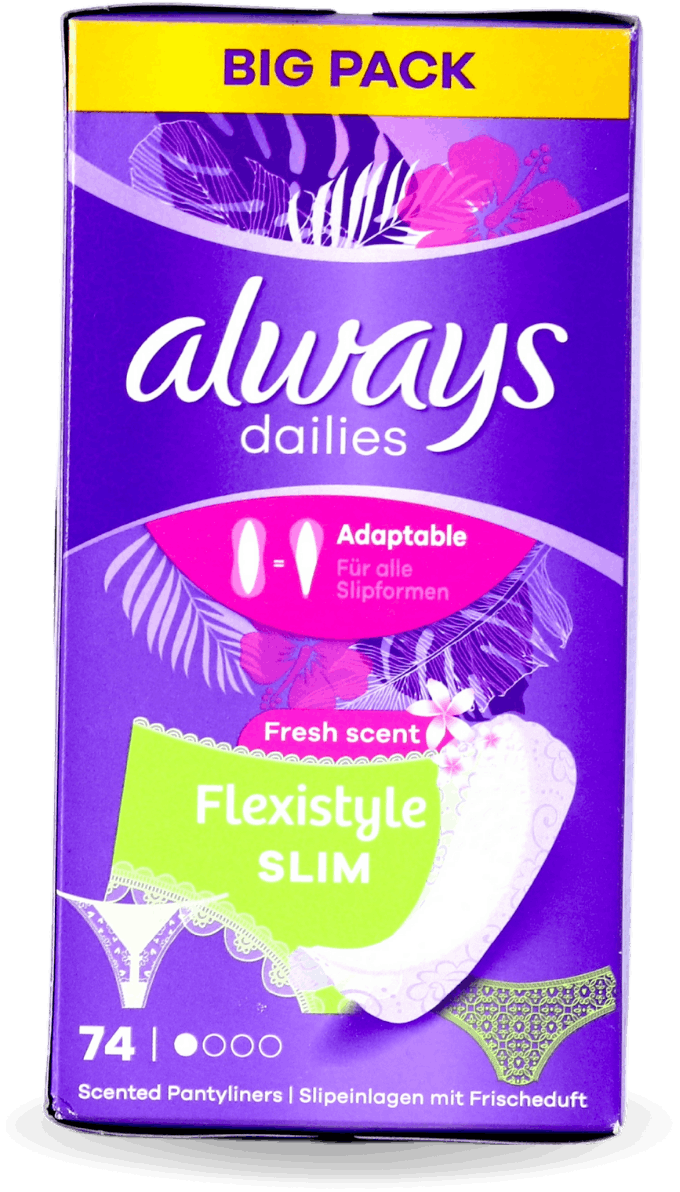 Always Dailies Flexistyle Slim Fresh Scent Liners 74 Pack