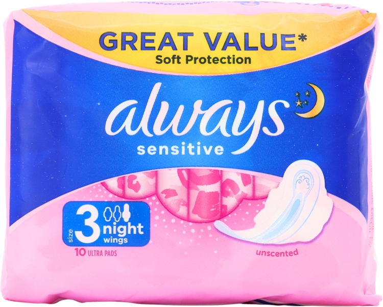 Always Sensitive Night with Wings Ultra Towels 10