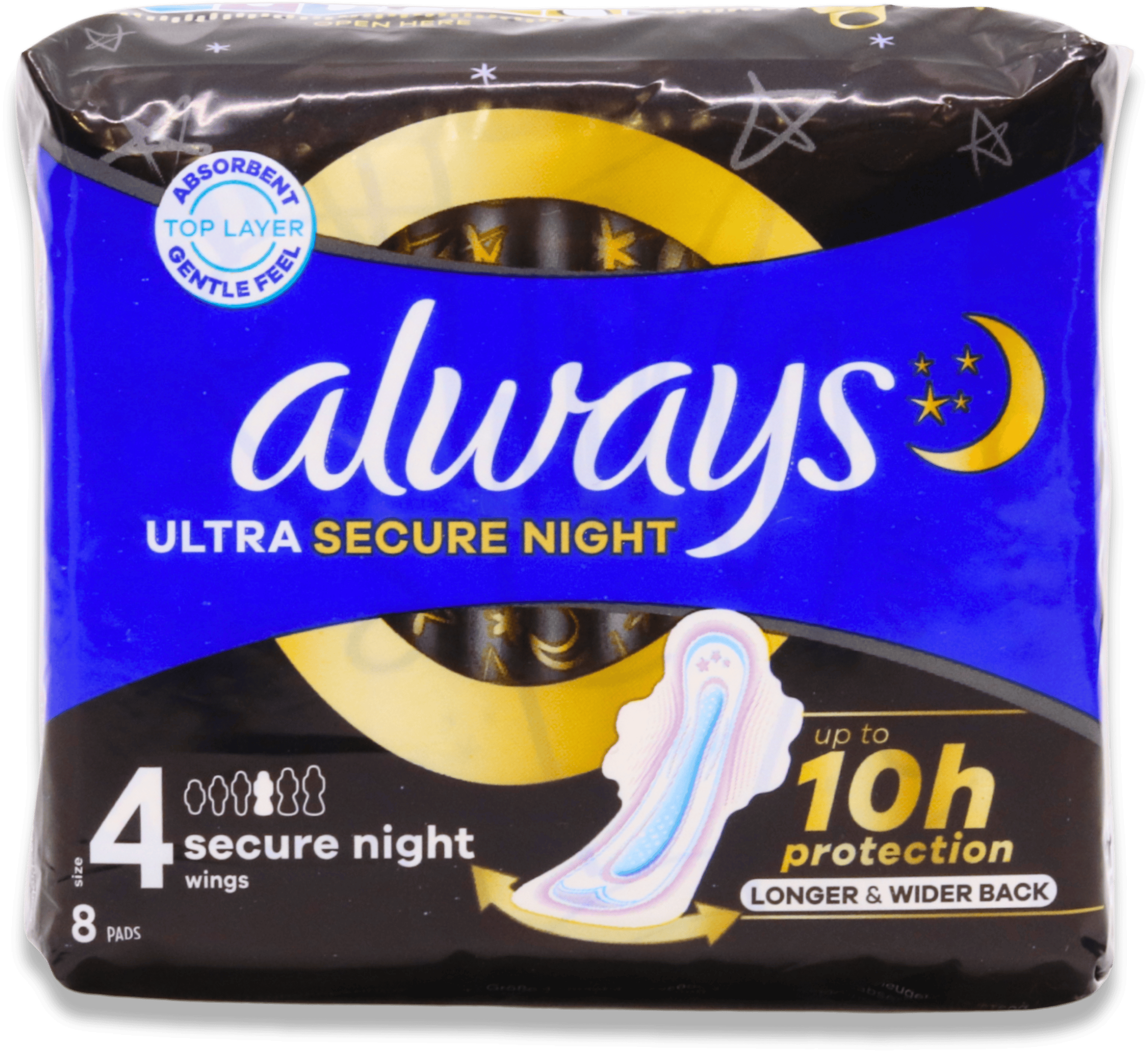 Always Ultra Secure Night Wings 8 Pack Size 4
