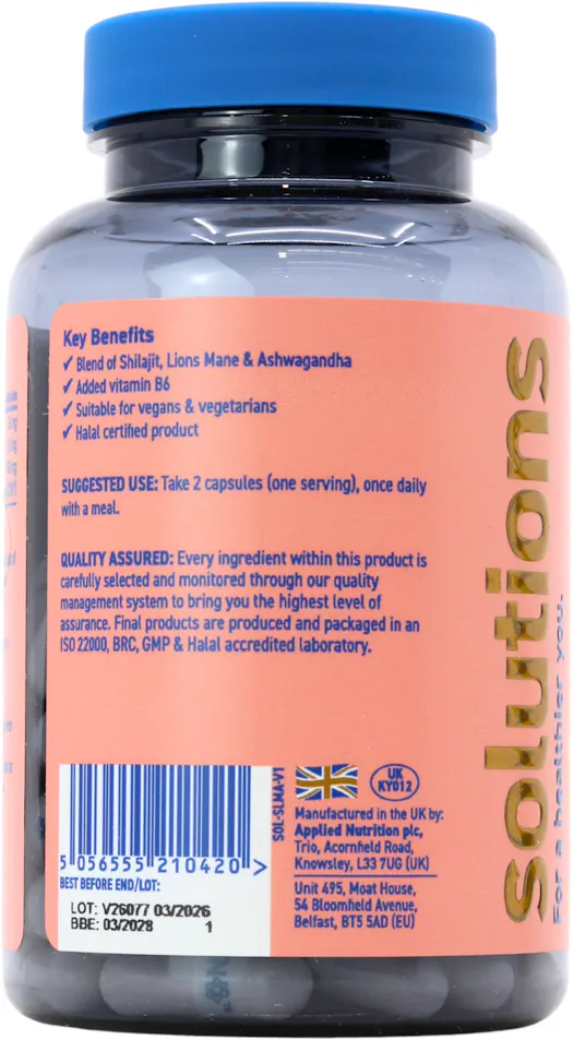 Applied Nutrition Solutions Ashwagandha, Shilajit, Lions Mane 60 Capsules - 3