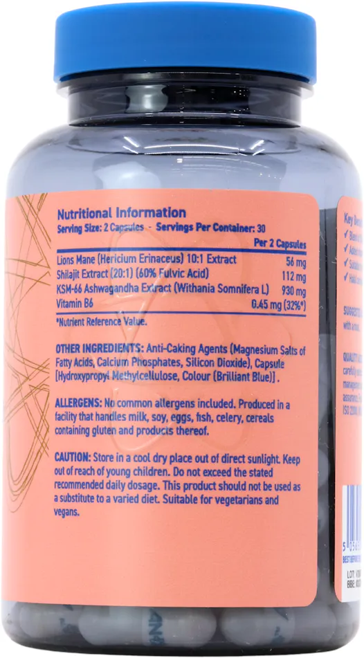 Applied Nutrition Solutions Ashwagandha, Shilajit, Lions Mane 60 Capsules - 2