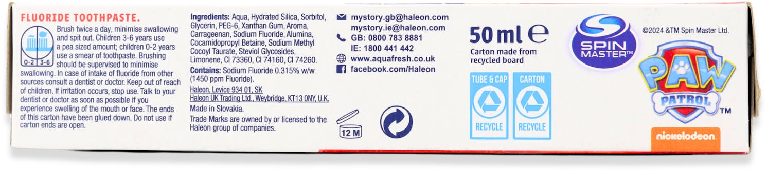 Aquafresh Little Teeth 3-5 Years Paw Patrol Toothpaste 50ml - 2