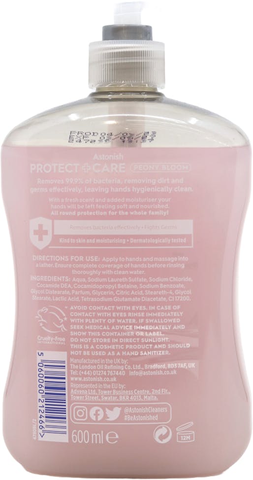 Astonish Protect + Care Hand Wash Peony Bloom 600ml - 2