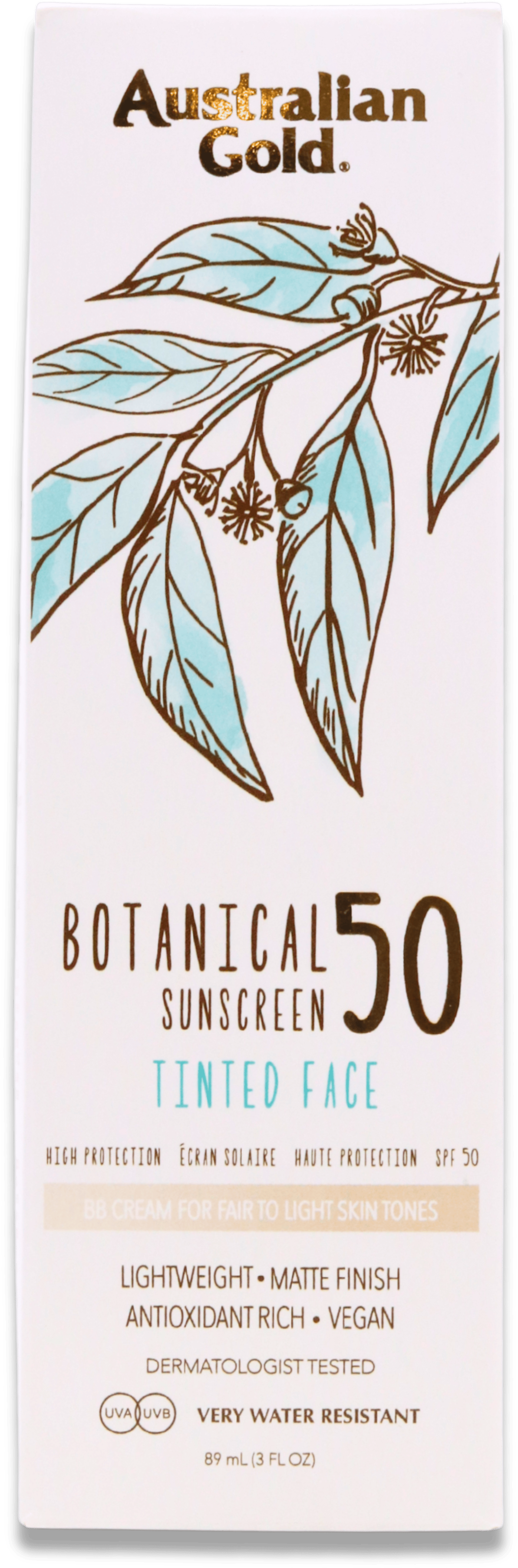 Australian Gold Botanical SPF50 Tinted Face Lotion Fair to Light 88ml