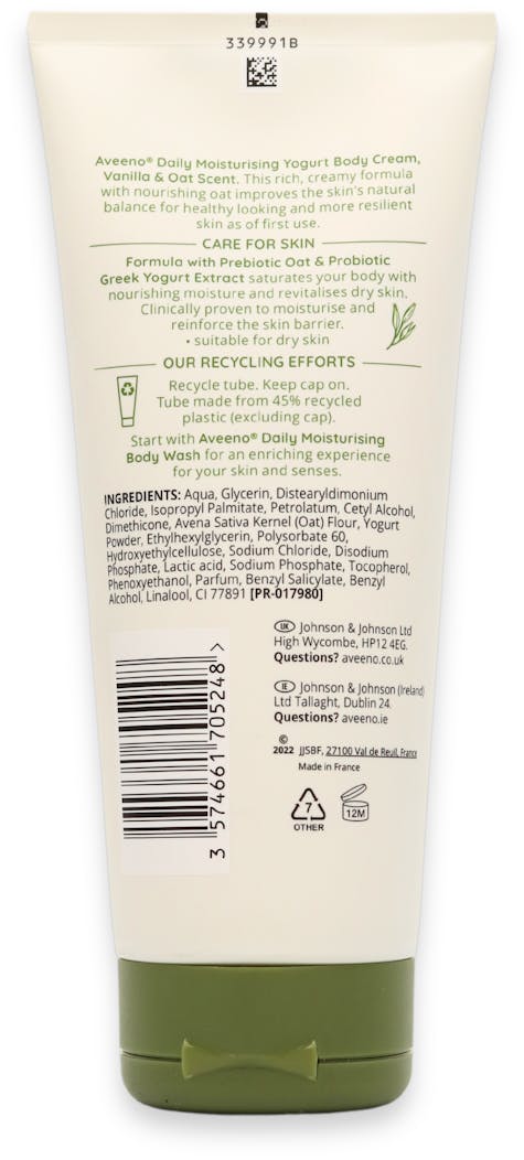 Aveeno Daily Moisturising Yogurt Body Cream Vanilla & Oat Scent 200ml - 2