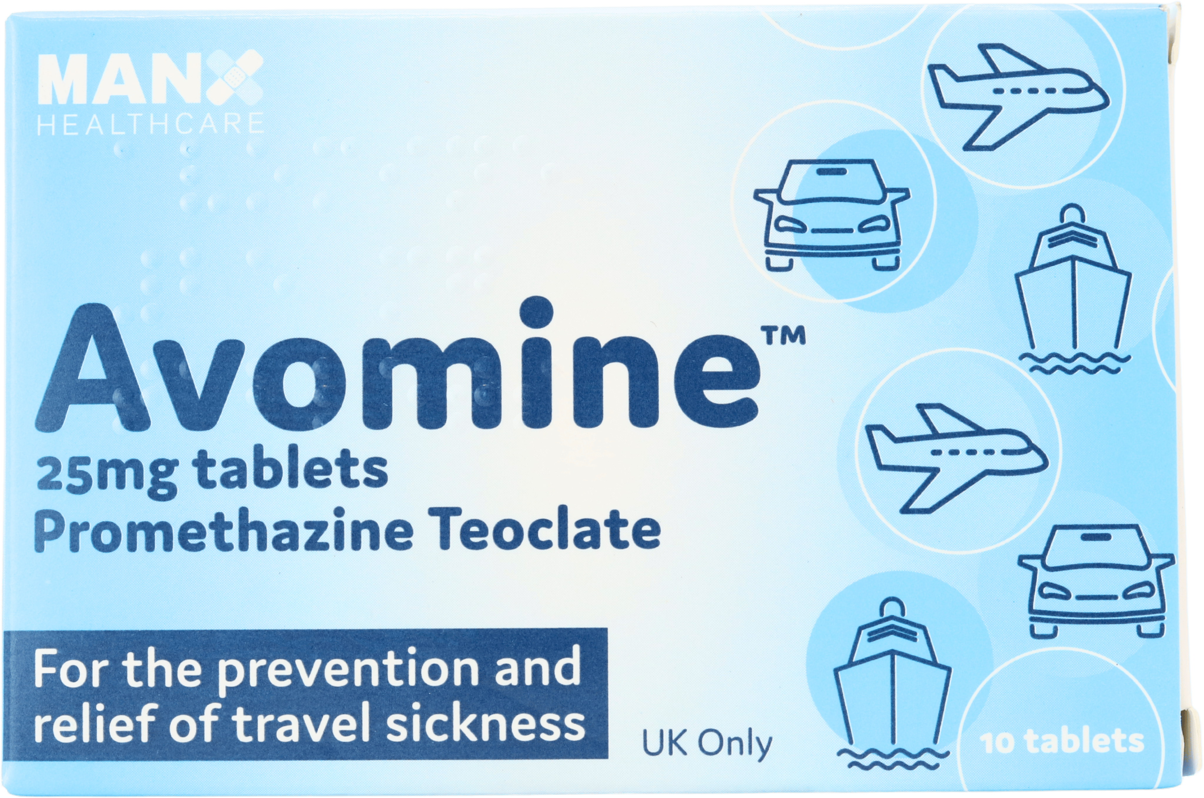 Avomine Travel Sickness Promethazine 25mg 10 Tablets