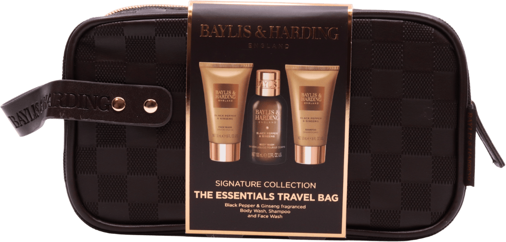 Baylis & Harding Black Pepper & Ginseng Men's The Essentials Travel Wash Bag 3 Piece Gift Set