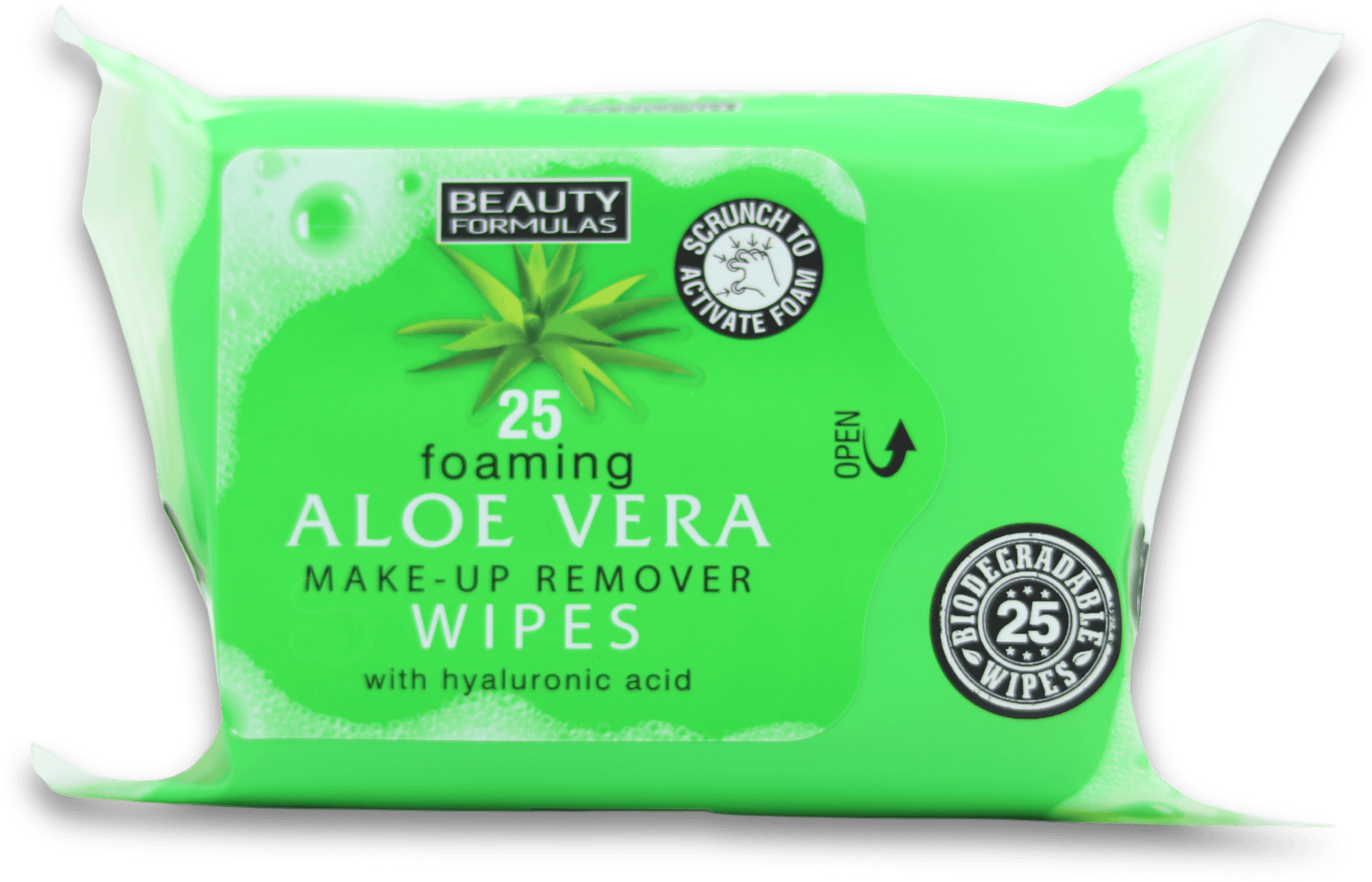 Beauty Formulas Foaming Aloe Vera Makeup Remover Wipes 25 Pack