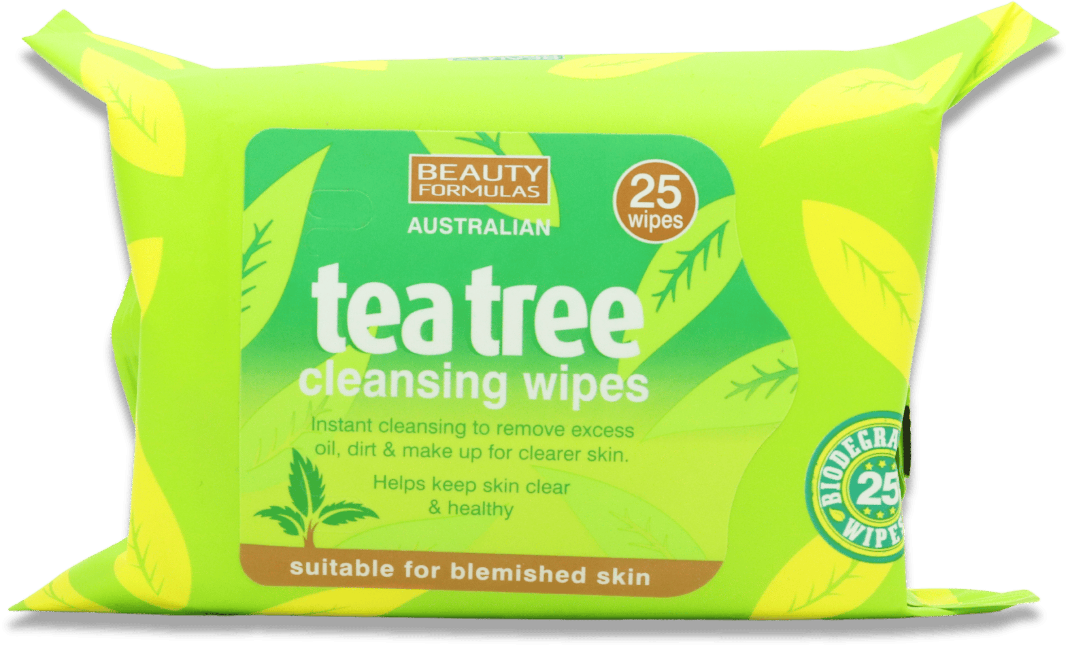Beauty Formulas Australian Tea Tree Cleansing Wipes 25 Pack