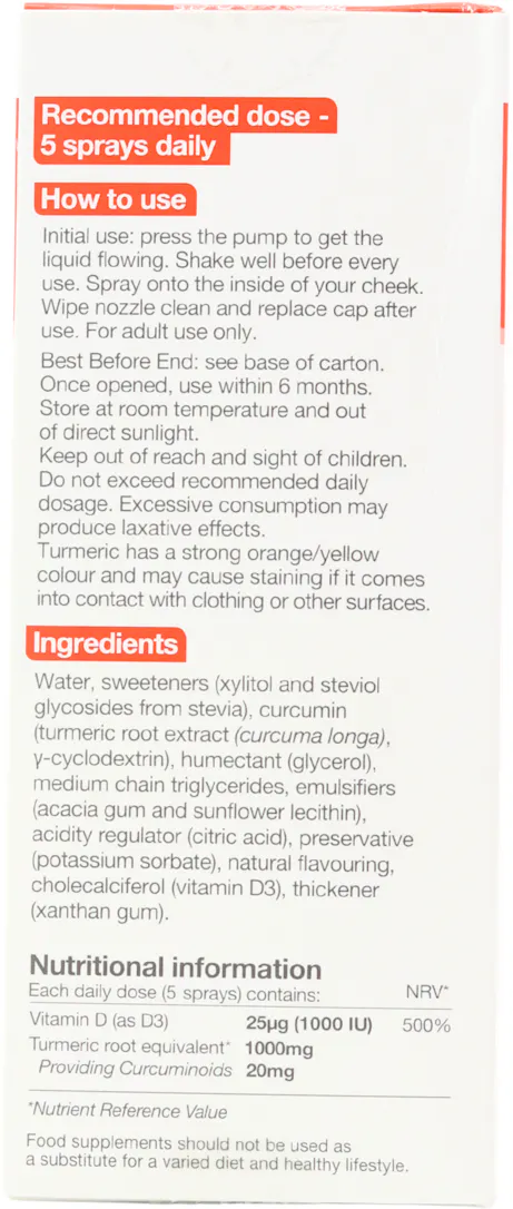 BetterYou Vitamin D3 +Turmeric Daily Oral Spray 50ml - 2