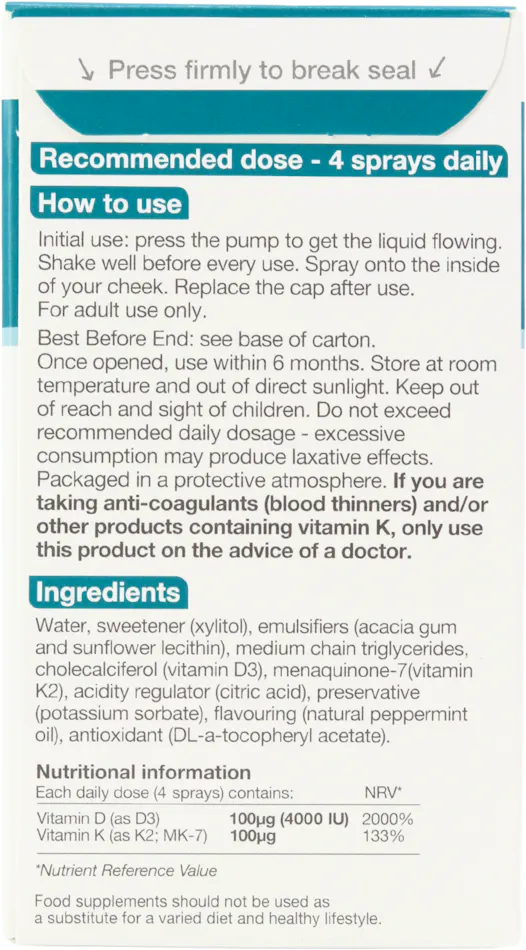 BetterYou Vitamin D3 + K2 Daily Oral Spray 15ml - 2