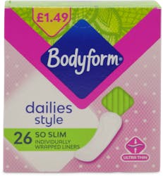 Bodyform Dailies Style So Slim Individually Wrapped Liners 26 Pack