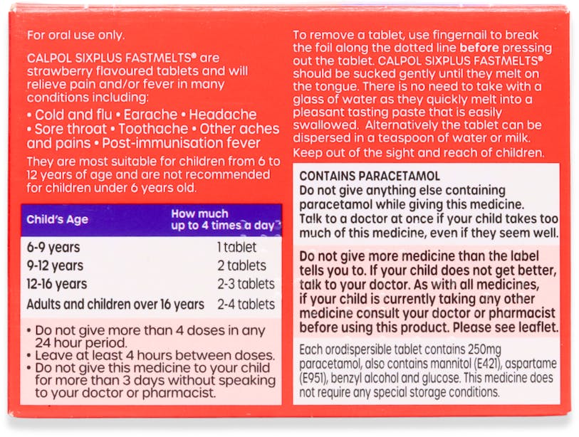 Calpol SixPlus Fastmelts Strawberry 12 Tablets - 2
