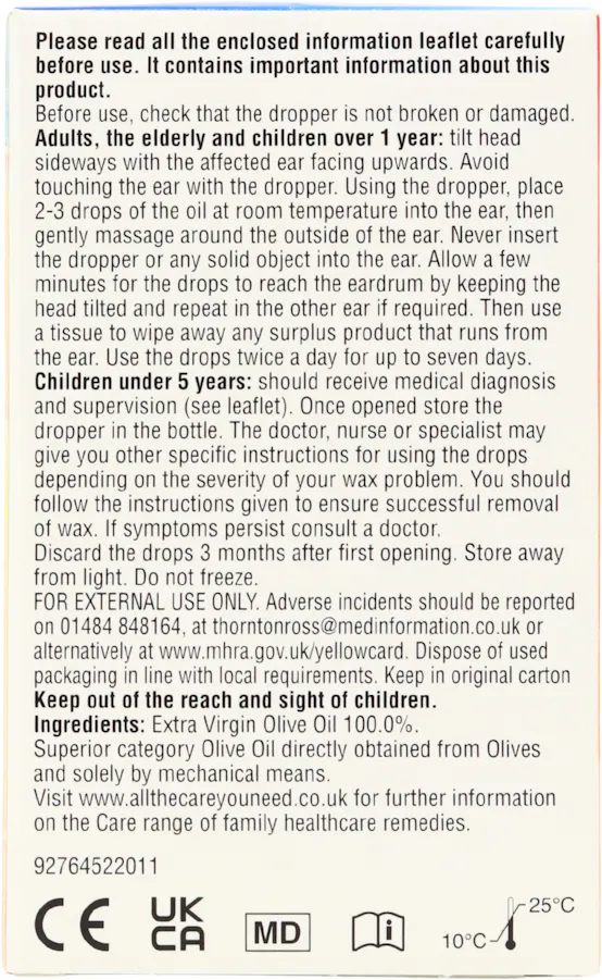 Care+ Extra Virgin Olive Oil Eardrops 10ml - 2