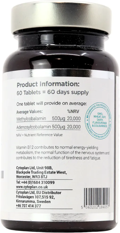 Cytoplan B12 Methylcobalamin & Adenosylcobalamin Sublingual 60 Tablets - 2