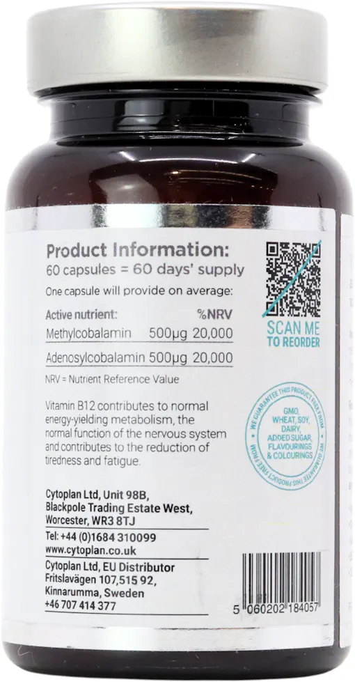 Cytoplan B12 Methylcobalamin & Adenosylcobalamin 60 Capsules - 2