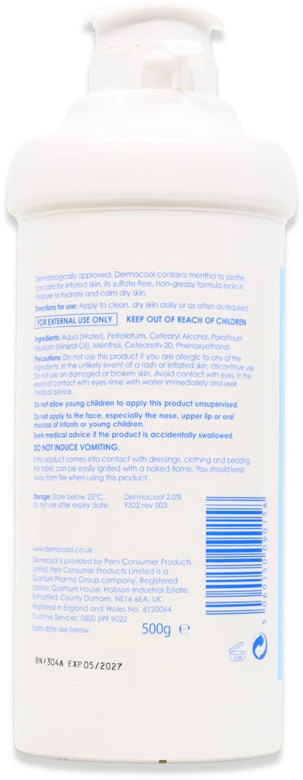 Dermacool Menthol Aqueous Cream 2% 500g - 2