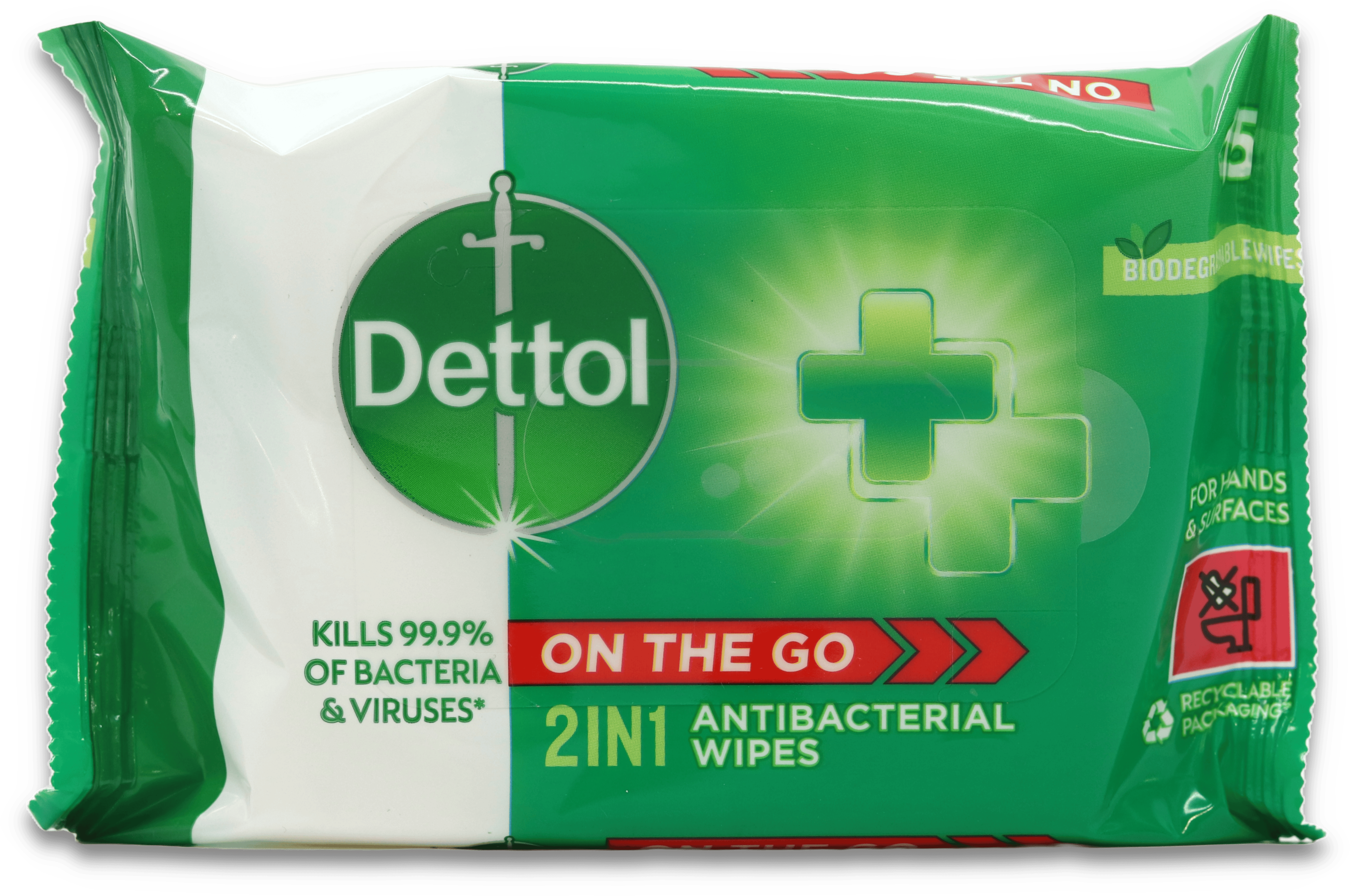 Dettol 2-In-1 Wipes 15 Pack