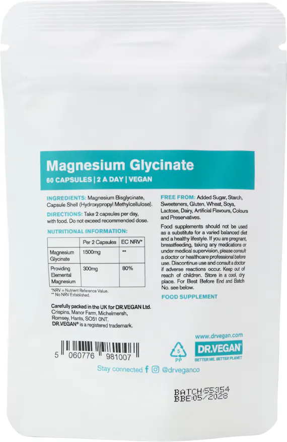 DR VEGAN Magnesium Glycinate 300mg 60 Capsules - 2