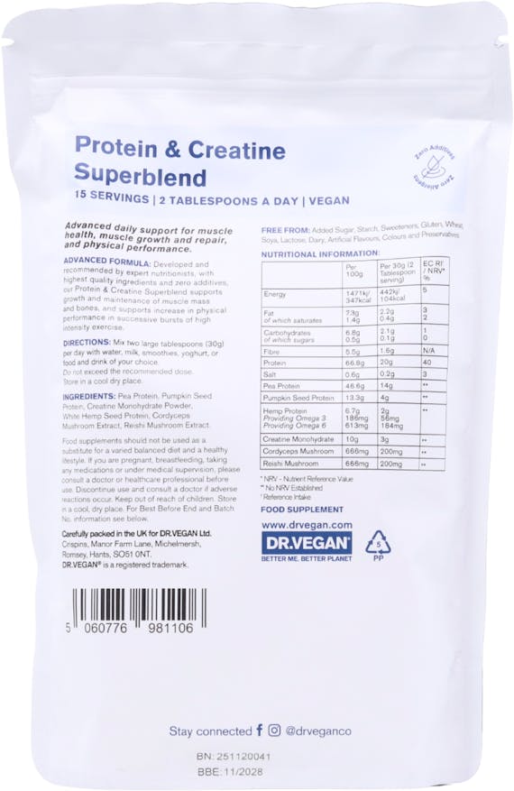 DR. VEGAN Protein & Creatine Superblend Unflavoured 450g - 2