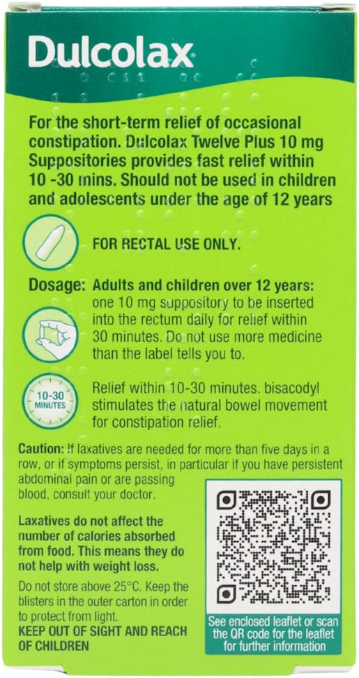 Dulcolax Twelve Plus 10mg Bisacodyl Suppositories 12 Pack - 2