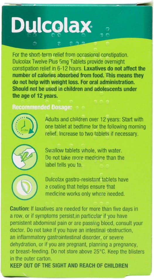 Dulcolax Twelve Plus 5mg Gastro-Resistant Bisacodyl 100 Tablets - 2