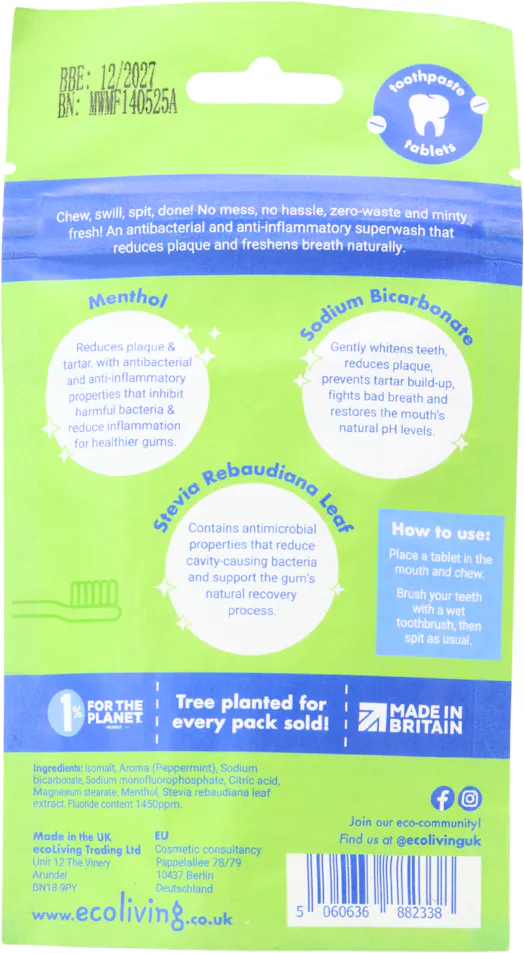 ecoLiving Chewable Mouthwash Tablets with Fluoride 125 Tablets - 2