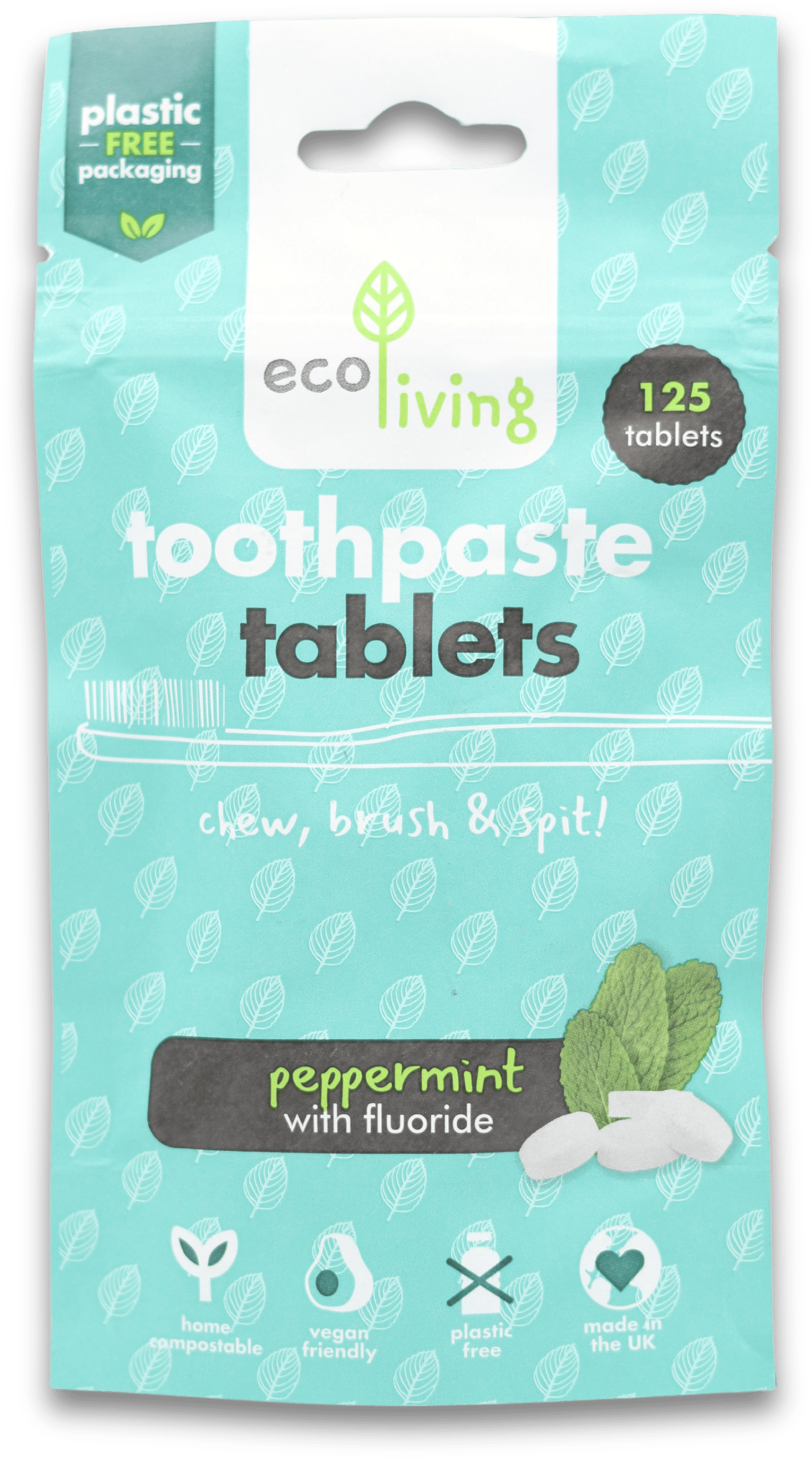 ecoLiving Toothpaste Tablets Mint Fluoride 125 Tablets