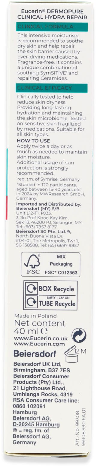 Eucerin Dermopure Hydra Repair Soothing Cream 40ml - 2