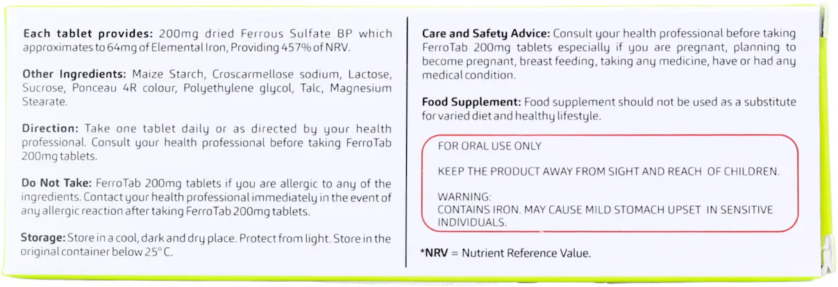 FerroTab Ferrous Sulfate 200mg 28 Tablets - 2