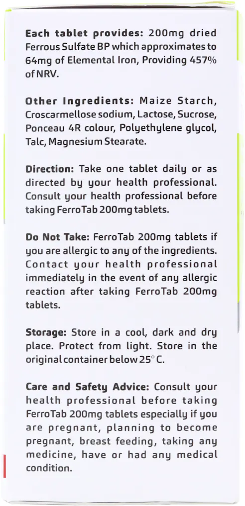 FerroTab Ferrous Sulfate 200mg 1000 Tablets - 2