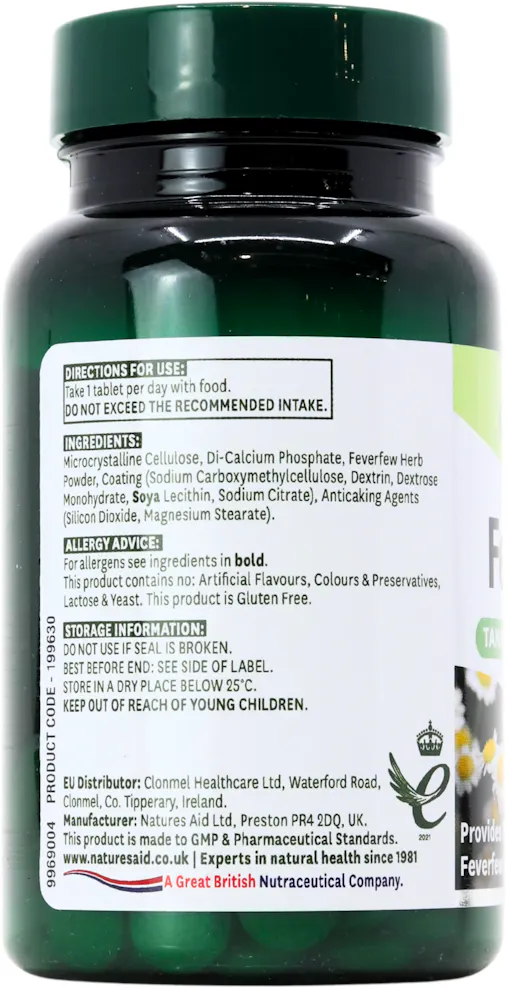 Natures Aid Feverfew 100mg 90 Tablets - 3