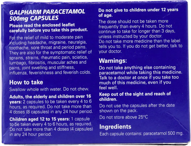 Galpharm Paracetamol 500mg 16 Capsules - 2